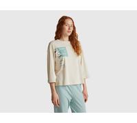 Benetton, Top With Slogan And ©disney Minnie Print, Size: S, Beige, Women