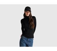 Benetton, Turtleneck T-shirt In Stretch Viscose, Size: M, Black, Women