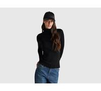 Benetton, Turtleneck T-shirt In Stretch Viscose, Size: XL, Black, Women