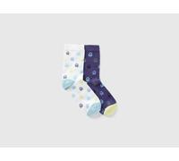 Benetton, Two Pairs Of Socks With Blue And White Logos, Size: 3-4, Multi-color, Kids