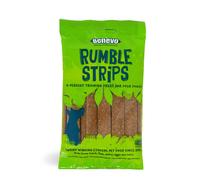 Benevo Vegan Dog Chews. Low fat Rumble Strips ideal training treats or rewards. Cold pressed jerky style chews, soft enough to tear. Non-GM,