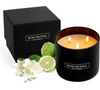 Benevolence LA 3 Wick Candle, Bergamot & Jasmine Scent, Large Soy Wax, 50 Hour Burn, Aromatherapy Gift for Women, Home Fragrance, Relaxing and Elegant