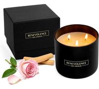 Benevolence LA 3 Wick Candle | Rose & Sandalwood | Large Soy Wax 50 Hour Burn | Aromatherapy Gift for Women, Home Fragrance, Relaxing and Elegant
