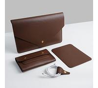 Benfan 13" Leather Laptop Sleeve Case Compatible for MacBook Air M2,13 MacBook Pro M2,Surface Pro 3 4 5 6 7,Dell XPS 13 with Small Pocket, Mouse Pad and Cable Organizer Color Darar K Brown
