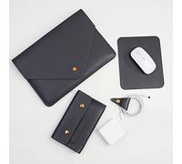 Benfan PU Leather Laptop Sleeve 13 Inch Compatible for 2024 13inch MacBook Air M3,13 MacBook Pro M2, Surface Pro 3 4 5 6 7, Dell XPS 13 with Small Pouch, Mouse Pad and Cord Organizer Color Dark Grey