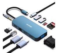 BENFEI 11-in-1 USB C MST Laptop Docking Station with Silicone Woven Design Cable, USB-C to 2*HDMI/1*VGA, to 3*USB 3.0/SD/TF Card Reader/Ethernet/100W