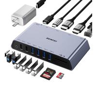 BENFEI DisplayLink 12-in-1 Universal USB 3.0 Docking Station with Dual HDMI Display/6 USB Ports/SD/TF Card Reader/Gigabit Ethernet Network/3.5 Female Headphone Jack