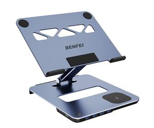 BENFEI Laptop Stand with USB C 6in1 Docking Station, 15W Magnetic Wireless Charger, USB 3.0 KVM Switch, HDMI 4K@60Hz, 4*USB3.0, 100 PD Compatible with MacBook Pro/Air, iPad Pro, XPS, Thinkpad