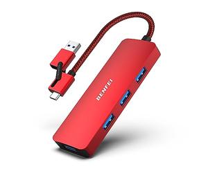 BENFEI USB 3.0 Hub, USB-C HUB, 2-in-1 USB Type-A/Type-C Hub with 4 USB 3.0 Ports Compatible for MacBook, Mac Pro, Mac Mini, iMac, Surface Pro, XPS, PC, Flash Drive, Mobile HDD