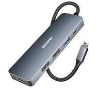 BENFEI USB C Hub 5in1 with 4K HDMI, 1 USB-A 3.2 GEN2 10Gbps & 2 USB-A 2.0, 100W Power Delivery, Silicone and Woven Design Cable, Aluminum Case Compatible with MacBook, iPad, iPhone 15/16 series.