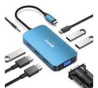 BENFEI USB C MST HUB 8in1 with USB-C to 2*HDMI/1*VGA, to 3*USB 3.0/100W Power Delivery/3.5mm Aux Audio, Compatible with iPhone 15 Pro/Max, MacBook Pro 2023/2022/2021/2020, Surface Book and More