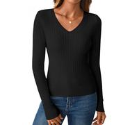 Benfoly Women's Long Sleeve V Neck Cable Knit Sweater Jumper 2025 Fall Pullover Top Cute Soft Ladies Dressy Casual Outfits, Black, L