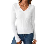 Benfoly Women's Long Sleeve V Neck Cable Knit Sweater Jumper 2025 Fall Pullover Top Cute Soft Ladies Dressy Casual Outfits, White, Small