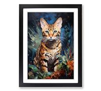 Bengal Cat Action Painting No.2 Framed Wall Art Print, Ready to Hang Picture for Living Room Bedroom Home Office, Black A2 (48 x 66 cm)