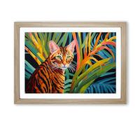 Bengal Cat Art Deco Framed Print | A2 Oak Framed Wall Art | Ready to Hang | Art Deco Animal Picture | Living Room Bedroom Lounge Office