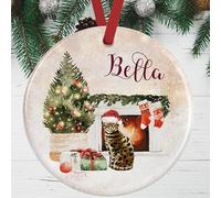 Bengal Cat Christmas Ornament - Personalised Ceramic Bauble with Name & Back Message - Custom Pet Memorial Keepsake - Festive Tree Decoration for Cat Lovers - UK Made Ceramic Bauble Gift Boxed
