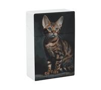 Bengal Cat Cigarette Case, Plastic Waterproof Shockproof, Airtight Push Open Cigarette Box, Capacity King Size Cigarette Holder, Portable Cigarette Container for Outdoor Travel Camping Office