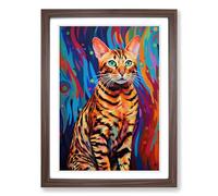 Bengal Cat Colour Field Framed Wall Art Print, Ready to Hang Picture for Living Room Bedroom Home Office, Walnut A2 (48 x 66 cm)
