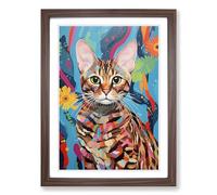Bengal Cat Contemporary Framed Wall Art Print, Ready to Hang Picture for Living Room Bedroom Home Office, Walnut A2 (48 x 66 cm)