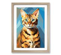 Bengal Cat Cubism Framed Wall Art Print, Ready to Hang Picture for Living Room Bedroom Home Office, Oak A2 (48 x 66 cm)