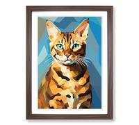 Bengal Cat Cubism Framed Wall Art Print, Ready to Hang Picture for Living Room Bedroom Home Office, Walnut A2 (48 x 66 cm)