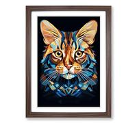 Bengal Cat Cubism No.2 Framed Print | A2 Walnut Framed Wall Art | Ready to Hang | Cubist Animal Picture | Living Room Bedroom Lounge Office