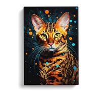 Bengal Cat Digital Art Canvas Print | Gallery Wrapped 30mm Frame Wall Art | 30x20 inches | Ready to Hang | Contemporary Animals Picture | Living Room Bedroom Lounge Office