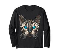 Bengal Cat Face Blue Eyes Mandala Motif Illustration Long Sleeve T-Shirt