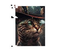 Bengal Cat Face Glasses Splashart Jigsaw Puzzle Warren Reed - Designer Multi 500 Piece