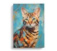 Bengal Cat Gestural Art No.2 Canvas Print | Gallery Wrapped 30mm Frame Wall Art | 30x20 inches | Ready to Hang | Contemporary Animals Picture | Living Room Bedroom Lounge Office