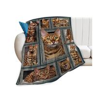 Bengal Cat Gifts and Decor - Cute Throw Blanket for Girls, Women, Kids, Adults - Soft Warm Cozy Fleece for Couch, Sofa, Bed - 50"x40"