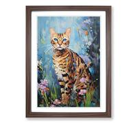Bengal Cat Impressionism Framed Wall Art Print, Ready to Hang Picture for Living Room Bedroom Home Office, Walnut A2 (48 x 66 cm)