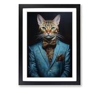 Bengal Cat in a Suit Painting No.3 Framed Print | A2 Black Framed Wall Art | Ready to Hang | Modern Animal Picture | Living Room Bedroom Lounge Office