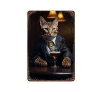 Bengal Cat in The Pub Tin Signs Decor Retro Metal Wall Plaque for Workshop Train Room Bar Kitchen Decor 11.8"x7.9"