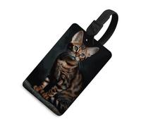 Bengal Cat Luggage Tag Funny Luggage Identifier Tags Name Tags for Backpacks Unique Travel Baggage Bag Tags Name ID Tag Suitcase Identify Labels for Women Men Black