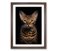 Bengal Cat Minimalism Framed Wall Art Print, Ready to Hang Picture for Living Room Bedroom Home Office, Walnut A2 (48 x 66 cm)