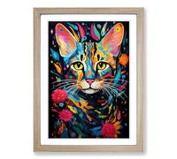 Bengal Cat Neo-Plasticism No.2 Framed Print | A2 Oak Framed Wall Art | Ready to Hang | Modern Animal Picture | Living Room Bedroom Lounge Office