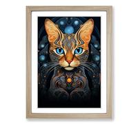 Bengal Cat Nouveau Framed Wall Art Print, Ready to Hang Picture for Living Room Bedroom Home Office, Oak A2 (48 x 66 cm)