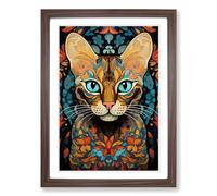 Bengal Cat Nouveau No.2 Framed Wall Art Print, Ready to Hang Picture for Living Room Bedroom Home Office, Walnut A2 (48 x 66 cm)