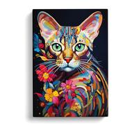 Bengal Cat Orphism Art Canvas Print | Gallery Wrapped 30mm Frame Wall Art | 30x20 inches | Ready to Hang | Contemporary Animals Picture | Living Room Bedroom Lounge Office