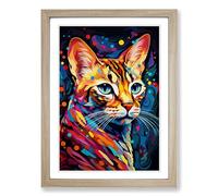 Bengal Cat Orphism No.2 Framed Wall Art Print, Ready to Hang Picture for Living Room Bedroom Home Office, Oak A2 (48 x 66 cm)