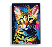 Bengal Cat Pop Art | Canvas Wall Art Print | Framed Ready to Hang Picture | Modern Art for Living Room Bedroom Kitchen Home | 20x14 Inch