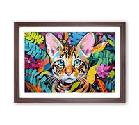 Bengal Cat Pop Art Framed Wall Art Print, Ready to Hang Picture for Living Room Bedroom Home Office, Walnut A2 (66 x 48 cm)