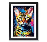 Bengal Cat Pop Framed Print | A2 Black Framed Wall Art | Ready to Hang | Modern Animal Picture | Living Room Bedroom Lounge Office