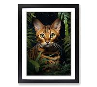 Bengal Cat Romanticism Framed Print | A2 Black Framed Wall Art | Ready to Hang | Modern Animal Picture | Living Room Bedroom Lounge Office