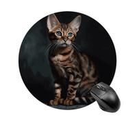 Bengal Cat Round Mouse Pad, Non-Slip Rubber Base Waterproof Washable, Computer Mouse Mat for Office Gaming Studying, Premium-Textured Durable Portable Circle Mousepad for Desktop PC Notebook