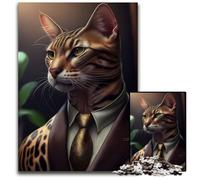 Bengal Cat Suit Animal Puzzles 1000 Pieces for Adults Impossible Jigsaw Puzzles for Adults for Home Decor, Brain Training 50x75CM/19.68x29.52inch