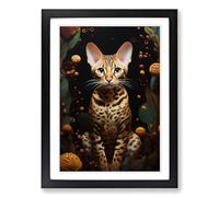 Bengal Cat Surrealism Framed Print | A2 Black Framed Wall Art | Ready to Hang | Surrealist Animal Picture | Living Room Bedroom Lounge Office