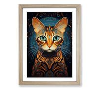 Bengal Cat Symbolism Framed Wall Art Print, Ready to Hang Picture for Living Room Bedroom Home Office, Oak A2 (48 x 66 cm)