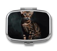 Bengal Cat Travel Pill Organizer - Daily Pill Box to Hold Vitamins, Portable Pill Case Cod Liver Oil Storage Box with 2 Compartment for Pocket Purse